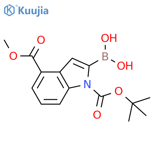 2-borono-1H-indole-1,4-dicarboxylic acid-1-(1,1-dimethylethyl) 4-methyl ester structure