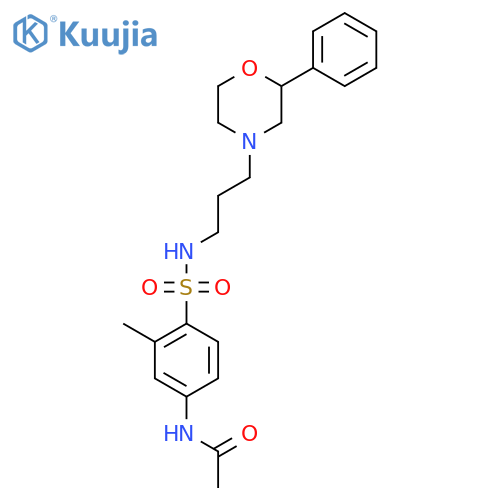 N-(3-methyl-4-{3-(2-phenylmorpholin-4-yl)propylsulfamoyl}phenyl)acetamide structure