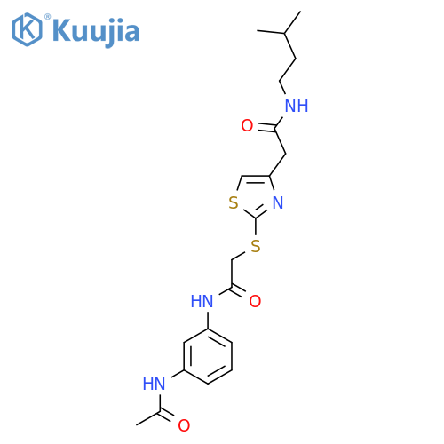 2-2-({(3-acetamidophenyl)carbamoylmethyl}sulfanyl)-1,3-thiazol-4-yl-N-(3-methylbutyl)acetamide structure