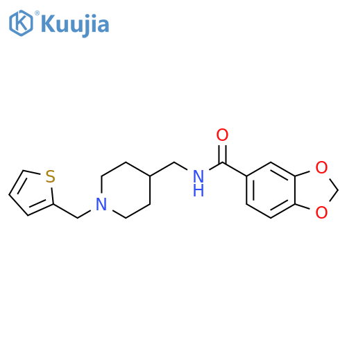 N-({1-(thiophen-2-yl)methylpiperidin-4-yl}methyl)-2H-1,3-benzodioxole-5-carboxamide structure