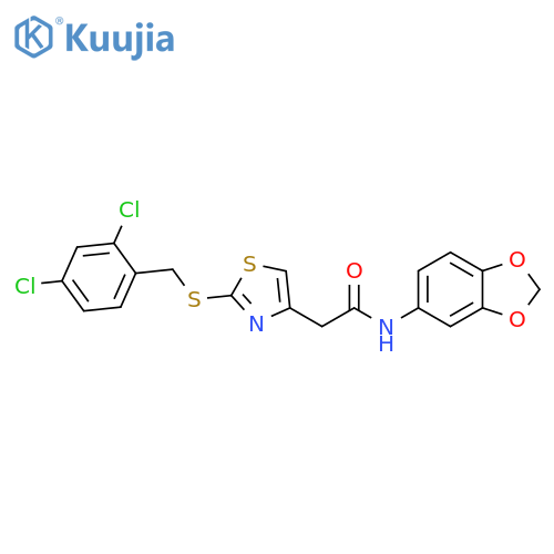 N-(2H-1,3-benzodioxol-5-yl)-2-(2-{(2,4-dichlorophenyl)methylsulfanyl}-1,3-thiazol-4-yl)acetamide structure