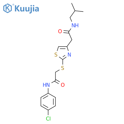 2-2-({(4-chlorophenyl)carbamoylmethyl}sulfanyl)-1,3-thiazol-4-yl-N-(2-methylpropyl)acetamide structure