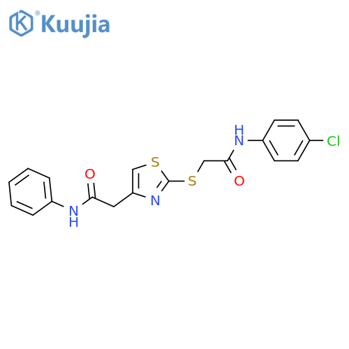 N-(4-chlorophenyl)-2-({4-(phenylcarbamoyl)methyl-1,3-thiazol-2-yl}sulfanyl)acetamide structure