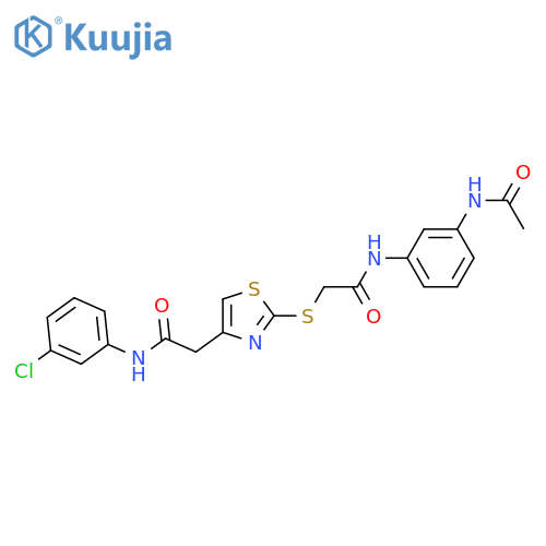 2-(4-{(3-chlorophenyl)carbamoylmethyl}-1,3-thiazol-2-yl)sulfanyl-N-(3-acetamidophenyl)acetamide structure