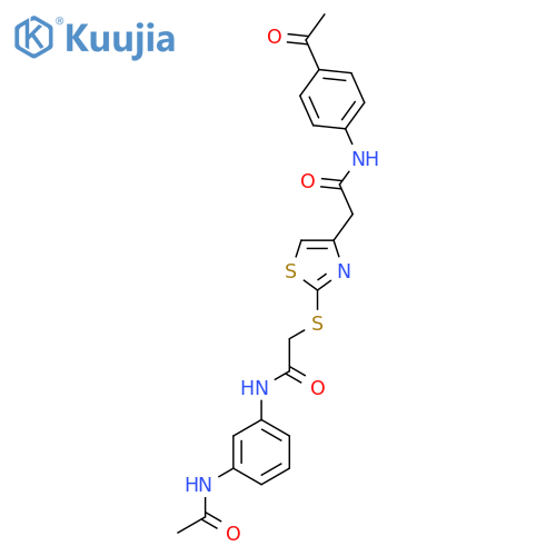 2-(4-{(4-acetylphenyl)carbamoylmethyl}-1,3-thiazol-2-yl)sulfanyl-N-(3-acetamidophenyl)acetamide structure