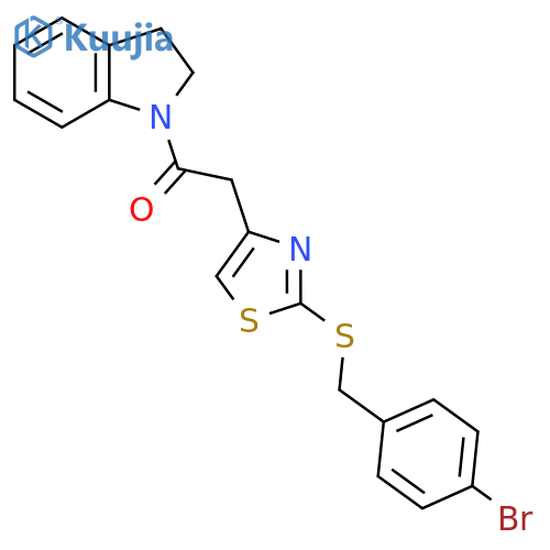 2-(2-{(4-bromophenyl)methylsulfanyl}-1,3-thiazol-4-yl)-1-(2,3-dihydro-1H-indol-1-yl)ethan-1-one structure