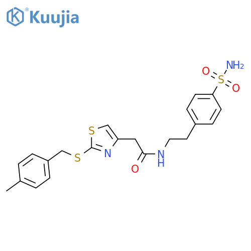 2-(2-{(4-methylphenyl)methylsulfanyl}-1,3-thiazol-4-yl)-N-2-(4-sulfamoylphenyl)ethylacetamide structure