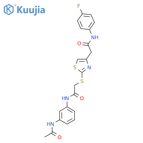 N-(3-acetamidophenyl)-2-(4-{(4-fluorophenyl)carbamoylmethyl}-1,3-thiazol-2-yl)sulfanylacetamide structure