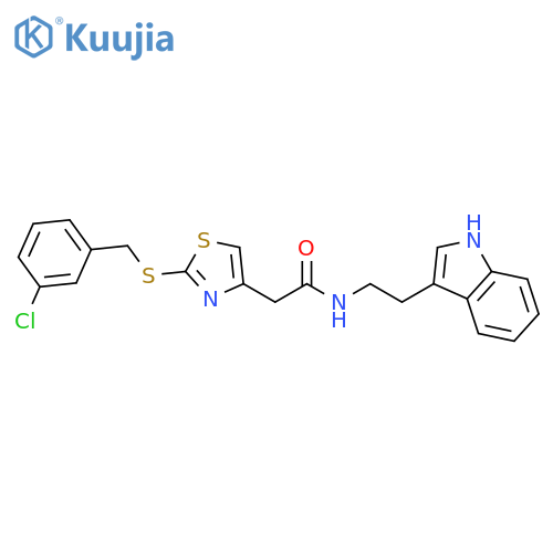 2-(2-{(3-chlorophenyl)methylsulfanyl}-1,3-thiazol-4-yl)-N-2-(1H-indol-3-yl)ethylacetamide structure