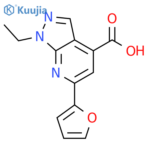 1-ethyl-6-(furan-2-yl)-1H-pyrazolo3,4-bpyridine-4-carboxylic acid structure