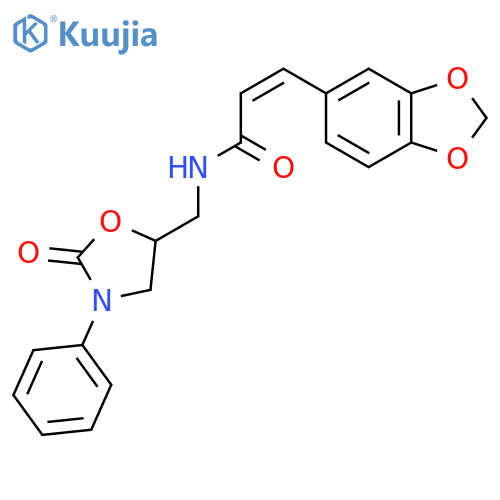 (2Z)-3-(2H-1,3-benzodioxol-5-yl)-N-(2-oxo-3-phenyl-1,3-oxazolidin-5-yl)methylprop-2-enamide structure