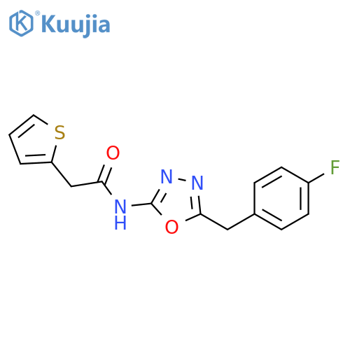 N-{5-(4-fluorophenyl)methyl-1,3,4-oxadiazol-2-yl}-2-(thiophen-2-yl)acetamide structure