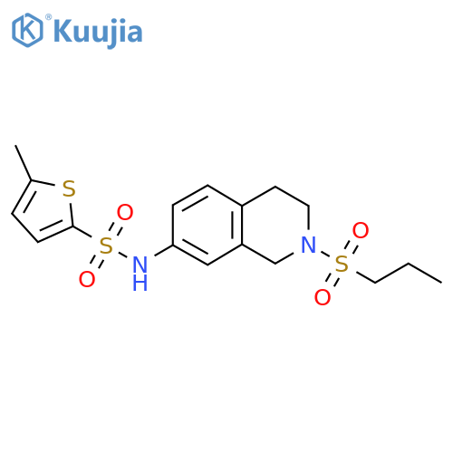 5-methyl-N-2-(propane-1-sulfonyl)-1,2,3,4-tetrahydroisoquinolin-7-ylthiophene-2-sulfonamide structure