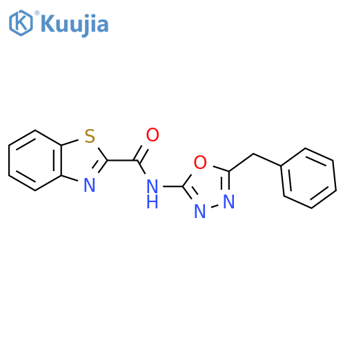 N-(5-benzyl-1,3,4-oxadiazol-2-yl)-1,3-benzothiazole-2-carboxamide structure