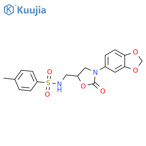 N-{3-(2H-1,3-benzodioxol-5-yl)-2-oxo-1,3-oxazolidin-5-ylmethyl}-4-methylbenzene-1-sulfonamide structure