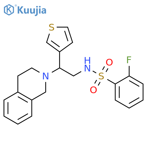 2-fluoro-N-2-(1,2,3,4-tetrahydroisoquinolin-2-yl)-2-(thiophen-3-yl)ethylbenzene-1-sulfonamide structure