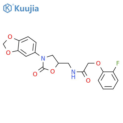N-{3-(2H-1,3-benzodioxol-5-yl)-2-oxo-1,3-oxazolidin-5-ylmethyl}-2-(2-fluorophenoxy)acetamide structure