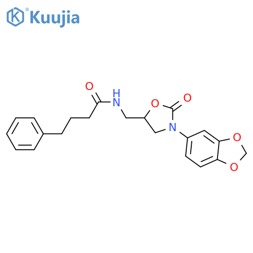 N-{3-(2H-1,3-benzodioxol-5-yl)-2-oxo-1,3-oxazolidin-5-ylmethyl}-4-phenylbutanamide structure