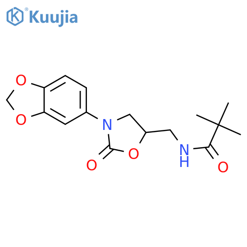 N-{3-(2H-1,3-benzodioxol-5-yl)-2-oxo-1,3-oxazolidin-5-ylmethyl}-2,2-dimethylpropanamide structure