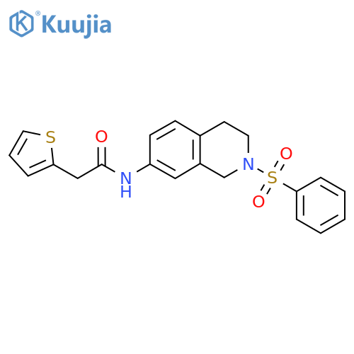 N-2-(benzenesulfonyl)-1,2,3,4-tetrahydroisoquinolin-7-yl-2-(thiophen-2-yl)acetamide structure