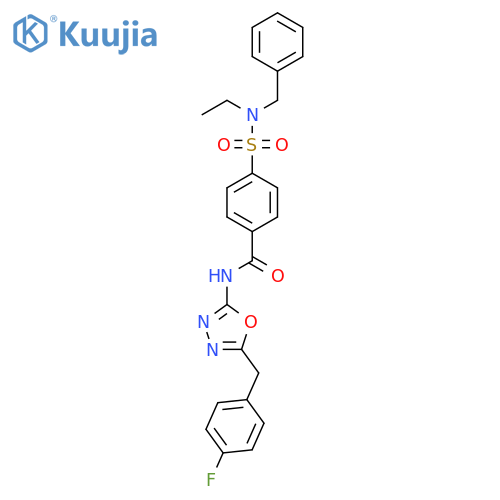 4-benzyl(ethyl)sulfamoyl-N-{5-(4-fluorophenyl)methyl-1,3,4-oxadiazol-2-yl}benzamide structure