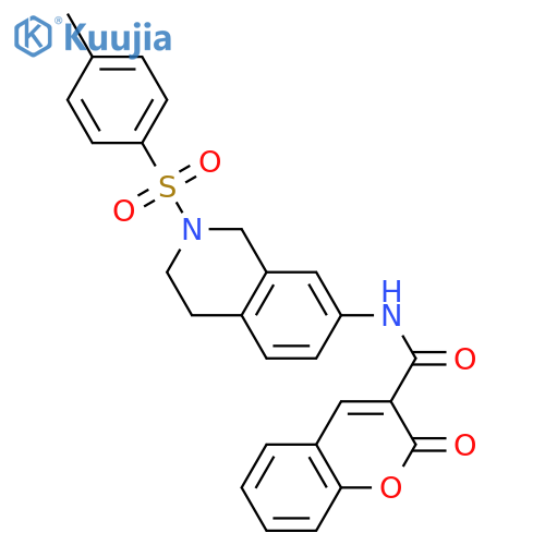 N-2-(4-methylbenzenesulfonyl)-1,2,3,4-tetrahydroisoquinolin-7-yl-2-oxo-2H-chromene-3-carboxamide structure