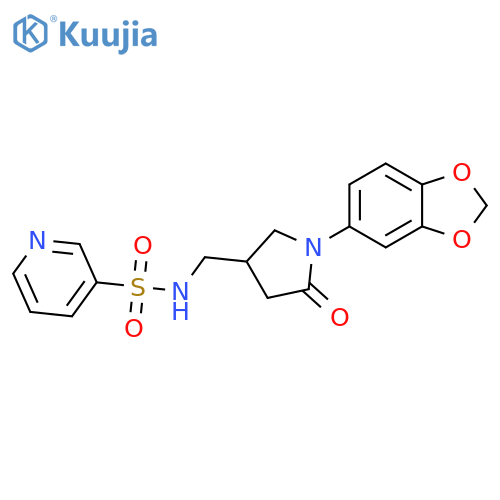 N-{1-(2H-1,3-benzodioxol-5-yl)-5-oxopyrrolidin-3-ylmethyl}pyridine-3-sulfonamide structure