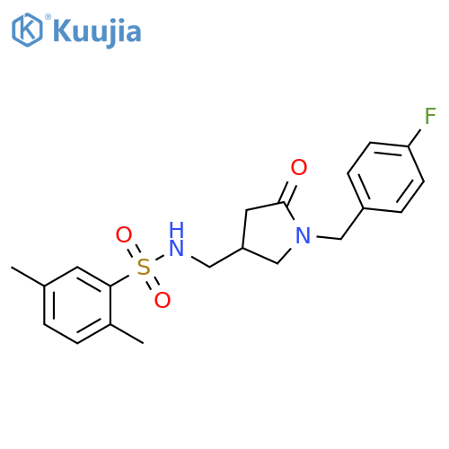 N-({1-(4-fluorophenyl)methyl-5-oxopyrrolidin-3-yl}methyl)-2,5-dimethylbenzene-1-sulfonamide structure