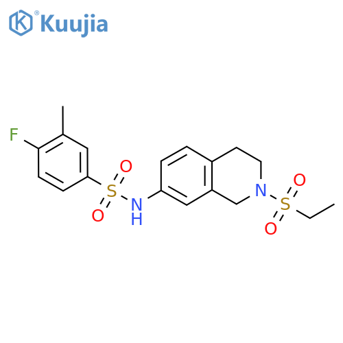 N-2-(ethanesulfonyl)-1,2,3,4-tetrahydroisoquinolin-7-yl-4-fluoro-3-methylbenzene-1-sulfonamide structure