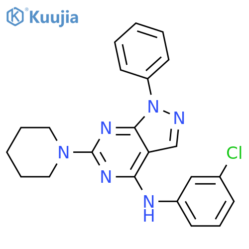 N-(3-chlorophenyl)-1-phenyl-6-(piperidin-1-yl)-1H-pyrazolo3,4-dpyrimidin-4-amine structure