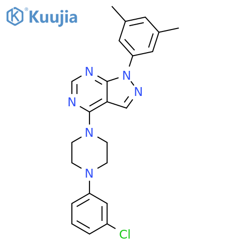 1-(3-chlorophenyl)-4-1-(3,5-dimethylphenyl)-1H-pyrazolo3,4-dpyrimidin-4-ylpiperazine structure