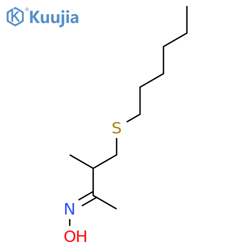 2-Butanone, 4-(hexylthio)-3-methyl-, oxime structure