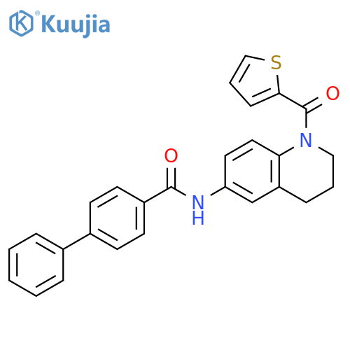 N-1-(thiophene-2-carbonyl)-1,2,3,4-tetrahydroquinolin-6-yl-1,1'-biphenyl-4-carboxamide structure
