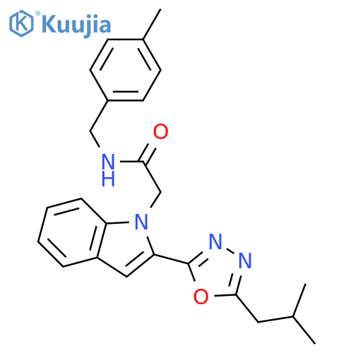 N-(4-methylphenyl)methyl-2-{2-5-(2-methylpropyl)-1,3,4-oxadiazol-2-yl-1H-indol-1-yl}acetamide structure