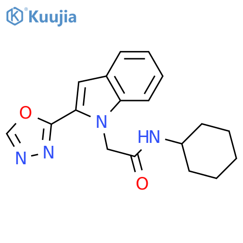 N-cyclohexyl-2-2-(1,3,4-oxadiazol-2-yl)-1H-indol-1-ylacetamide structure