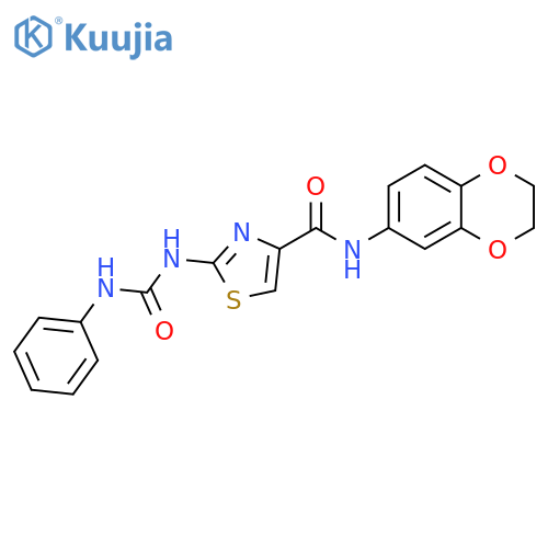 N-(2,3-dihydro-1,4-benzodioxin-6-yl)-2-(phenylcarbamoyl)amino-1,3-thiazole-4-carboxamide structure