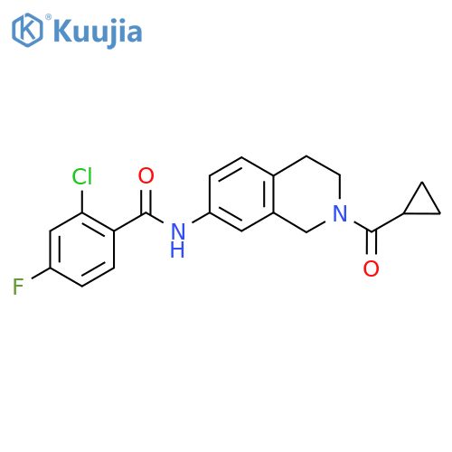 2-chloro-N-(2-cyclopropanecarbonyl-1,2,3,4-tetrahydroisoquinolin-7-yl)-4-fluorobenzamide structure