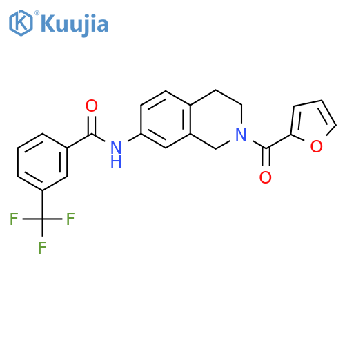 N-2-(furan-2-carbonyl)-1,2,3,4-tetrahydroisoquinolin-7-yl-3-(trifluoromethyl)benzamide structure