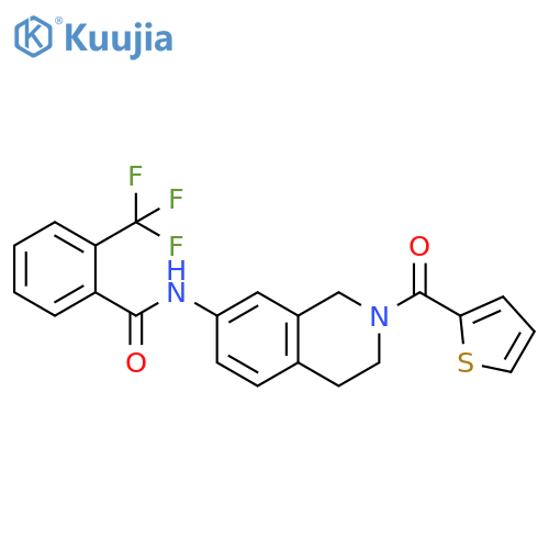 N-2-(thiophene-2-carbonyl)-1,2,3,4-tetrahydroisoquinolin-7-yl-2-(trifluoromethyl)benzamide structure
