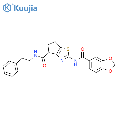2-(2H-1,3-benzodioxole-5-amido)-N-(2-phenylethyl)-4H,5H,6H-cyclopentad1,3thiazole-4-carboxamide structure