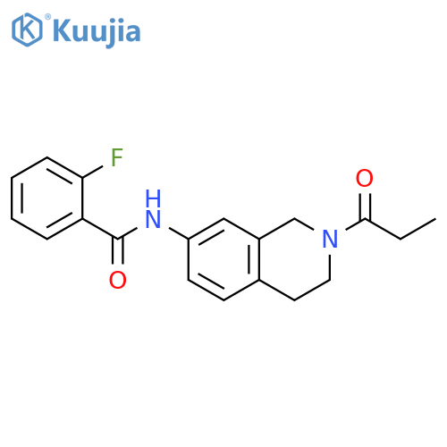 2-fluoro-N-(2-propanoyl-1,2,3,4-tetrahydroisoquinolin-7-yl)benzamide structure