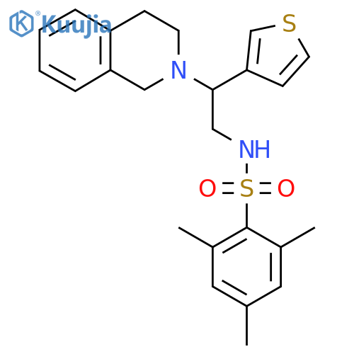 2,4,6-trimethyl-N-2-(1,2,3,4-tetrahydroisoquinolin-2-yl)-2-(thiophen-3-yl)ethylbenzene-1-sulfonamide structure