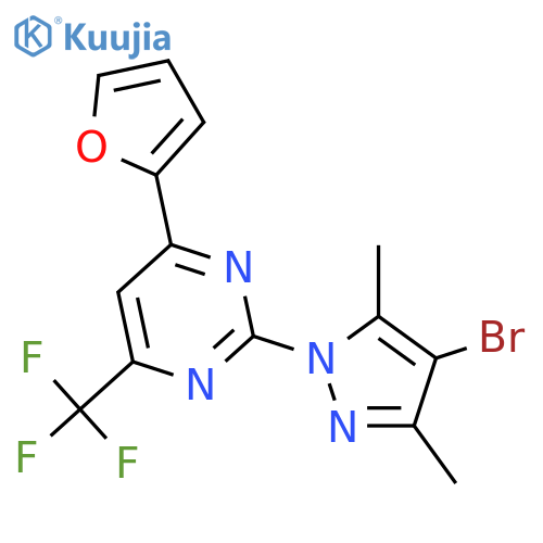 <br>2-(4-Bromo-3,5-dimethyl-pyrazol-1-yl)-4-furan-2-yl-6-trifluoromethyl-pyrimi dine structure