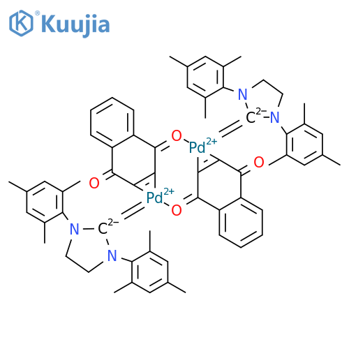 Bis(1,4-naphthoquinone)bis[1,3-bis(2,4,6-trimethylphenyl)-2-imidazolidinylidene]dipalladium(0) structure