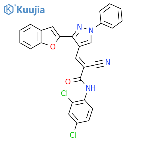 (E)-3-[3-(1-benzofuran-2-yl)-1-phenylpyrazol-4-yl]-2-cyano-N-(2,4-dichlorophenyl)prop-2-enamide structure