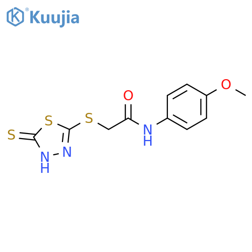 N-(4-methoxyphenyl)-2-(5-sulfanyl-1,3,4-thiadiazol-2-yl)sulfanylacetamide structure