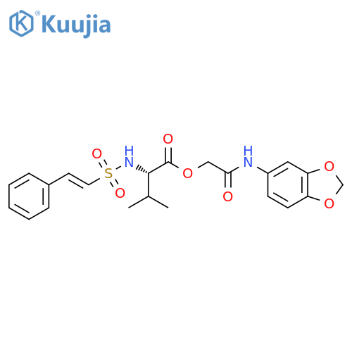 [(1,3-Dioxaindan-5-yl)carbamoyl]methyl (2s)-3-methyl-2-(2-phenylethenesulfonamido)butanoate structure