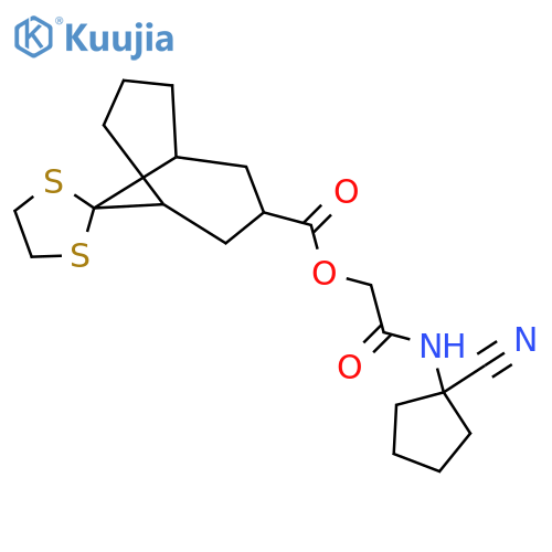 [(1-Cyanocyclopentyl)carbamoyl]methyl spiro[bicyclo[3.3.1]nonane-9,2'-[1,3]dithiolane]-7-carboxylate structure