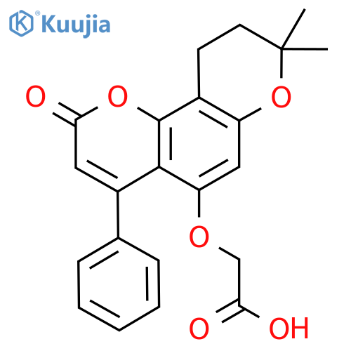 (8,8-Dimethyl-2-oxo-4-phenyl-9,10-dihydro-2H,8H-pyrano2,3-fchromen-5-yl)oxyacetic acid structure