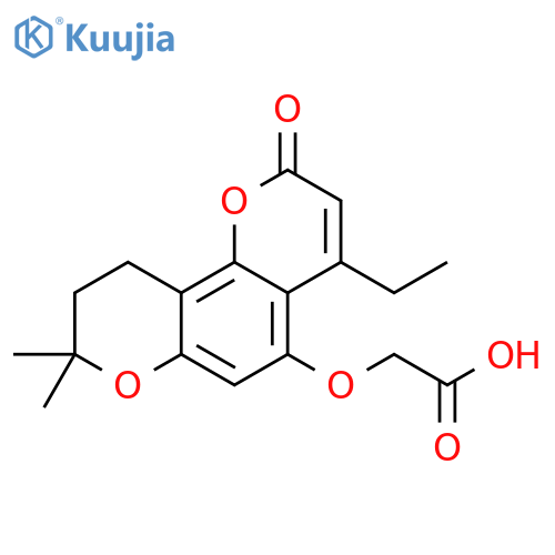 2-({4-ethyl-8,8-dimethyl-2-oxo-2H,8H,9H,10H-pyrano2,3-hchromen-5-yl}oxy)acetic acid structure